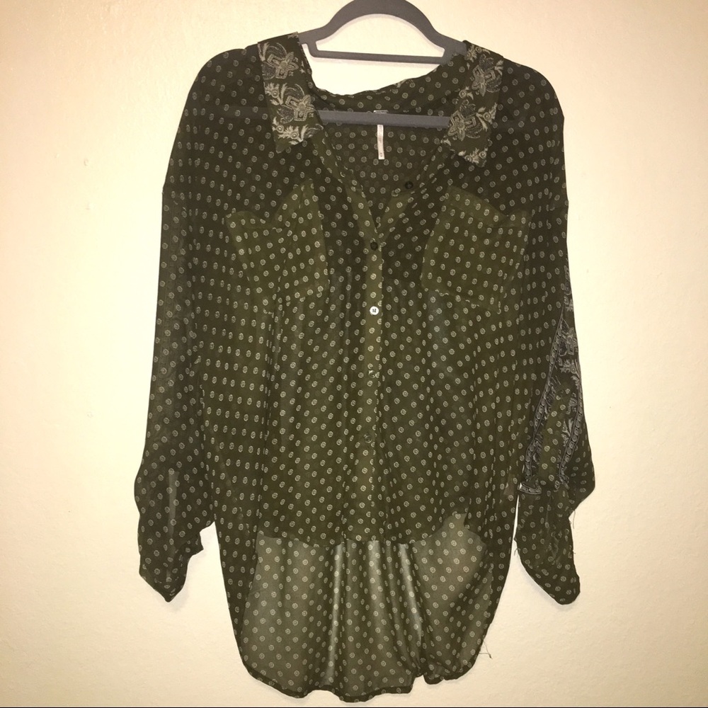 Sheer Long Sleeved Free People Button Up